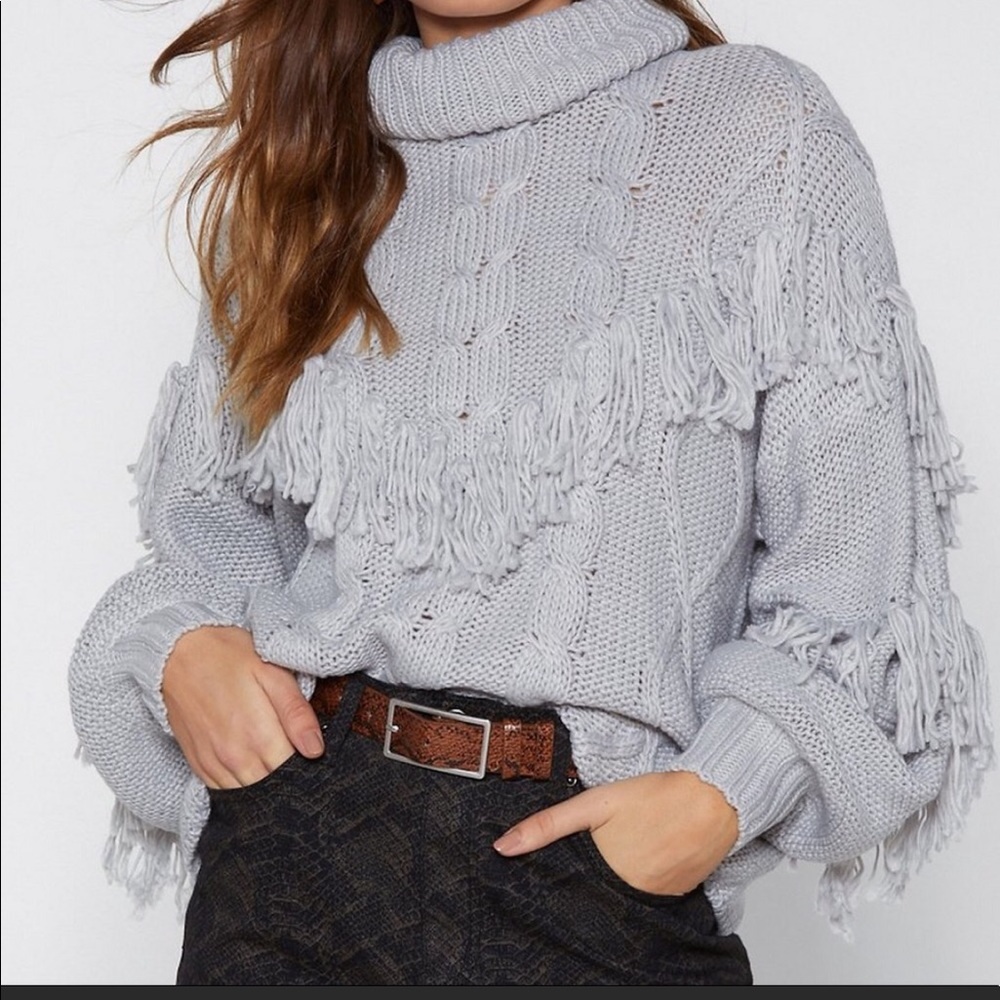 Nasty Gal Tassle Turtle Neck Sweater, Grey